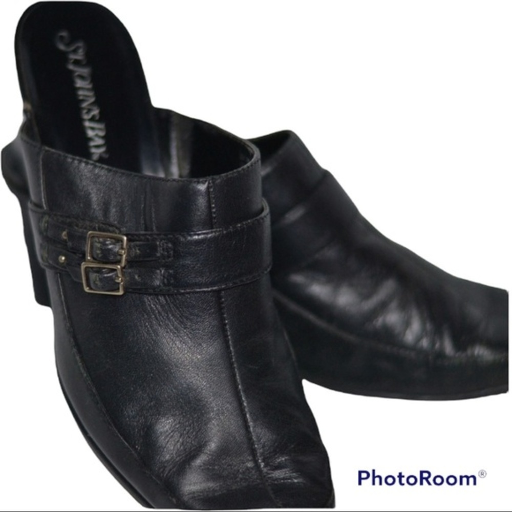 St. John's Bay Slide On Black Leather Heels